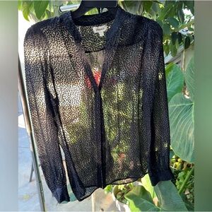 L’agence silk button down sheer polka dot animal print blouse long sleeve